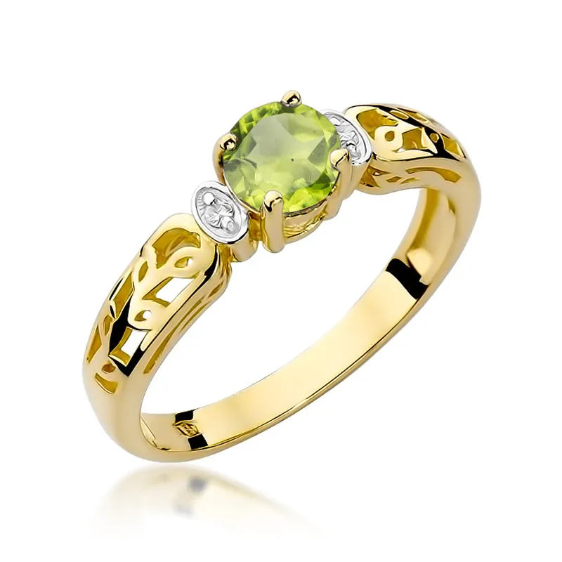 zlatý prsteň s 0,60 ct olivínom a 0,02 ct diamantmi w0014-peg-01