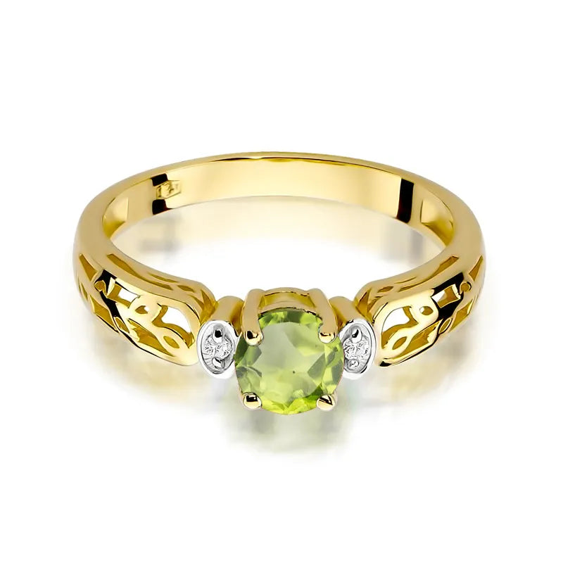 zlatý prsteň s 0,60 ct olivínom a 0,02 ct diamantmi w0014-peg-01