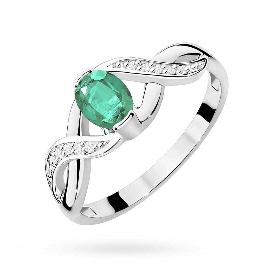 White Gold Ring with 0.40ct Emerald and 0.05ct Diamonds