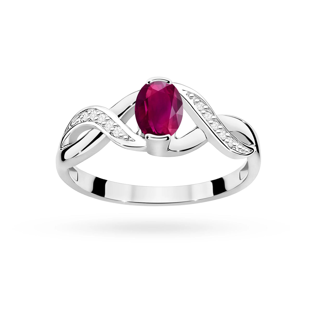 Prsteň z bieleho zlata s 0,50 ct rodolitom a 0,05 ct diamantmi
