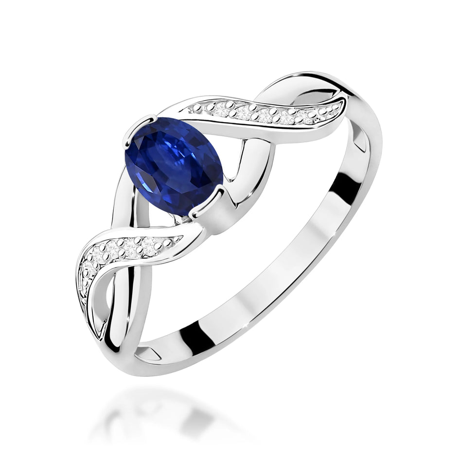 Prsteň z bieleho zlata s 0,70 ct zafírom a 0,05 ct diamantmi