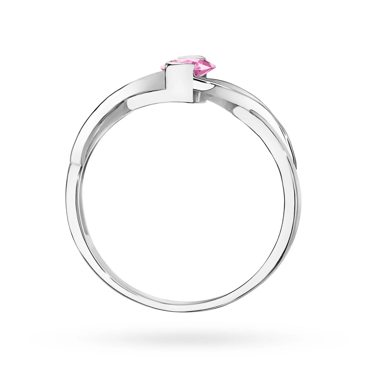 Prsteň nekonečna z bieleho 14k zlata s oválnym ružovým zafírom 0,45 ct a diamantmi 0,05 ct