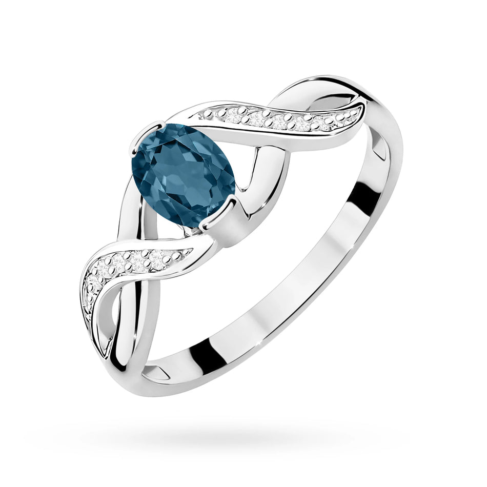 Prsteň z bieleho zlata s 0,50ct topásom London Blue a 0,05ct diamantmi