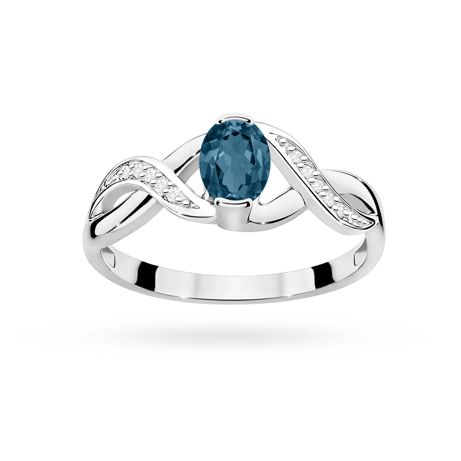 Prsteň z bieleho zlata s 0,50ct topásom London Blue a 0,05ct diamantmi
