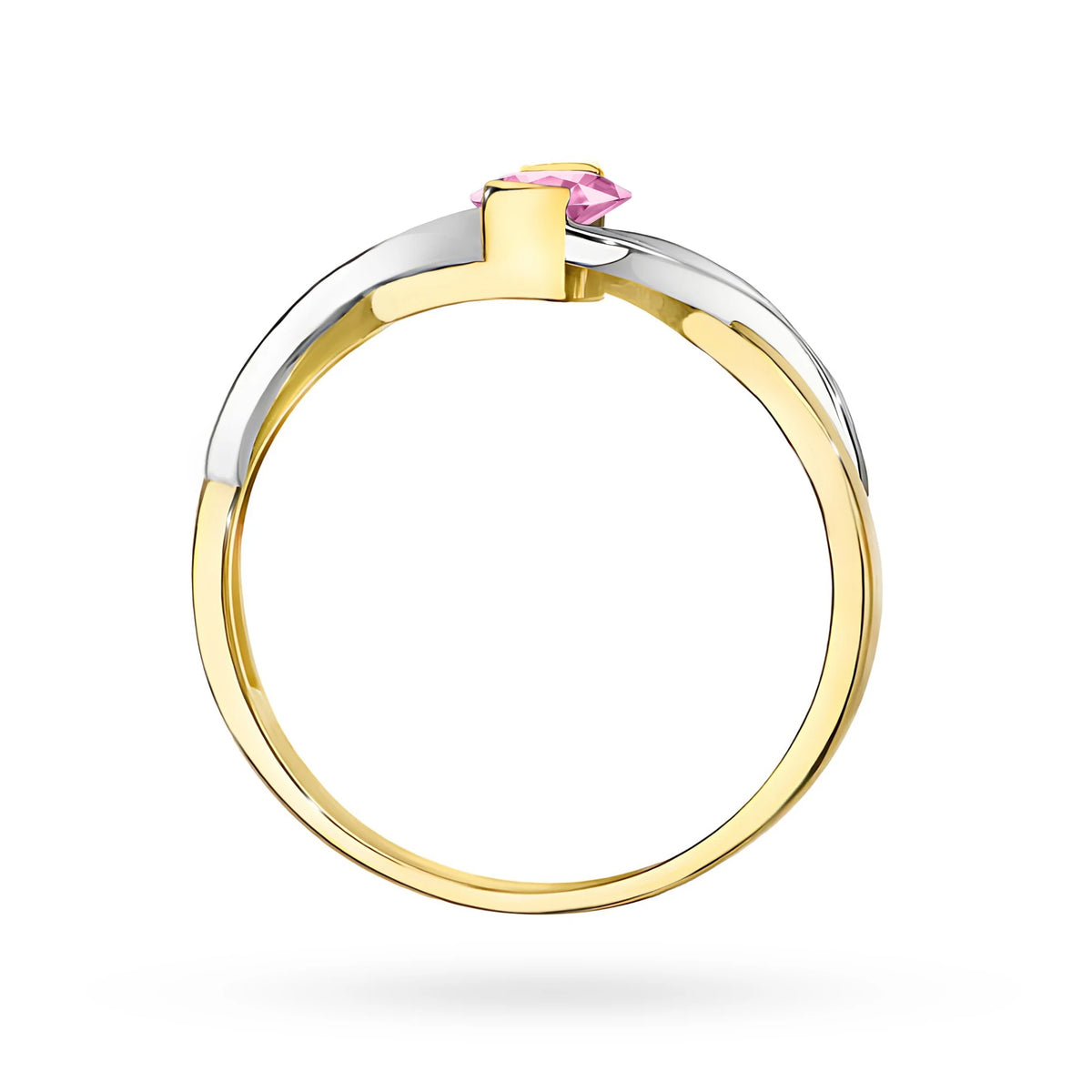 Nekonečný prsteň zo žltého 14k zlata s oválnym s hmotnosťou 0,45 ct ružovým zafírom a diamantmi s celkovou hmotnosťou 0,05 ct
