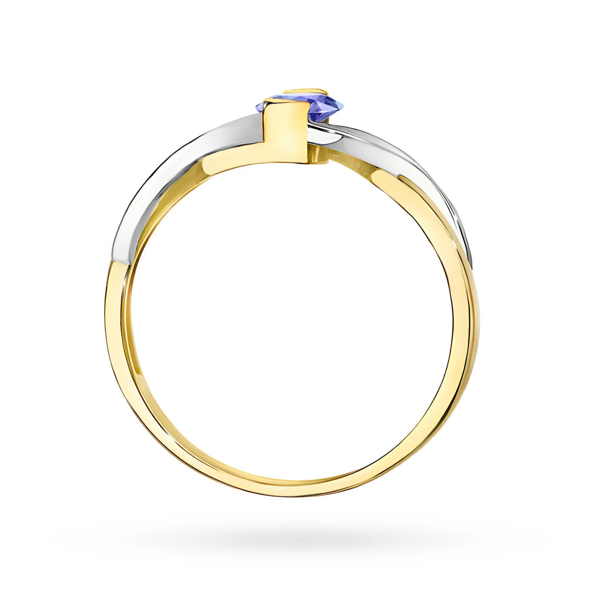 Prsteň nekonečna zo žltého 14k zlata s oválnym tanzanitom 0,40 ct a diamantmi 0,05 ct