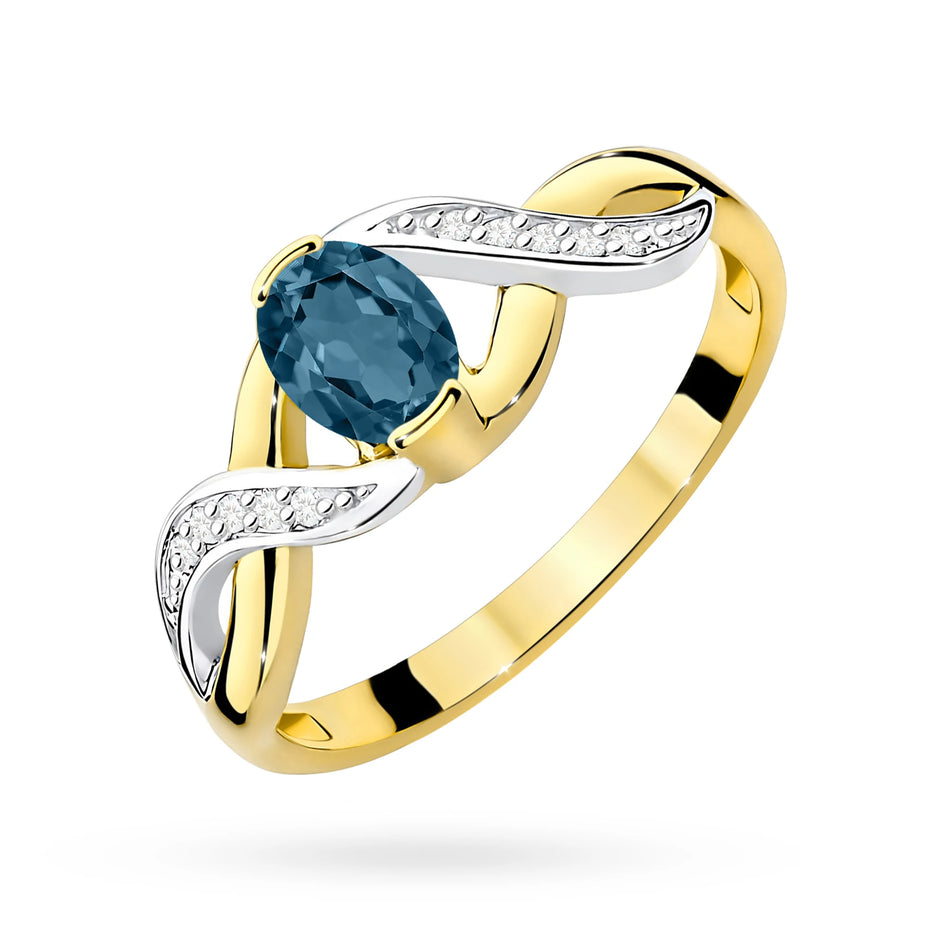 Gold Ring with 0.50ct Topaz London Blue and 0.05ct Diamonds