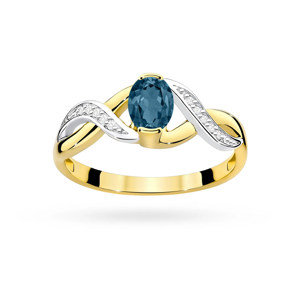 Gold Ring with 0.50ct Topaz London Blue and 0.05ct Diamonds