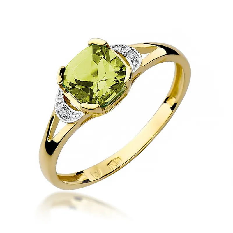 zlatý prsteň s 1,00 ct olivínom a 0,01 ct diamantmi w0040-peg-01