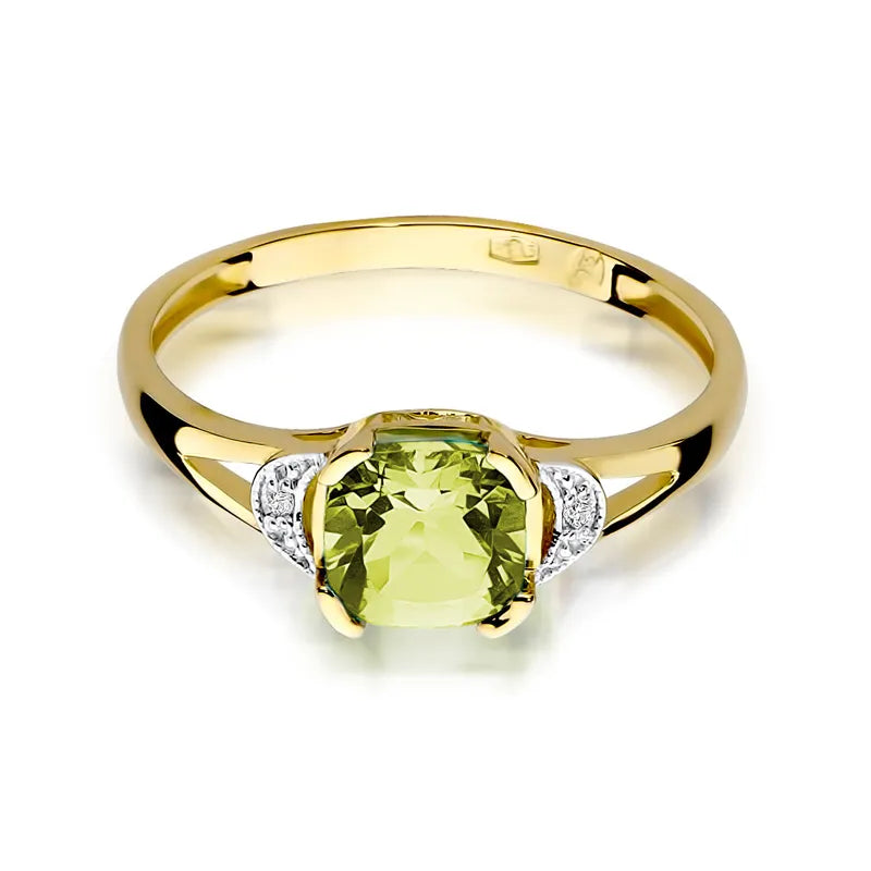 zlatý prsteň s 1,00 ct olivínom a 0,01 ct diamantmi w0040-peg-01