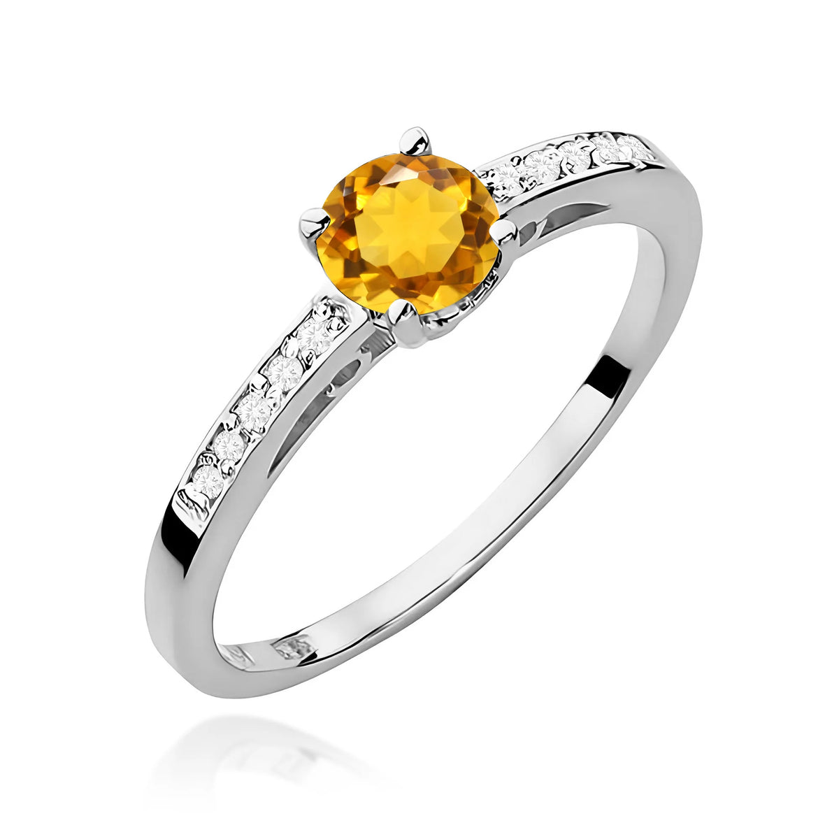Prsteň z bieleho zlata s 0,50 ct citrínom a 0,05 ct diamantov