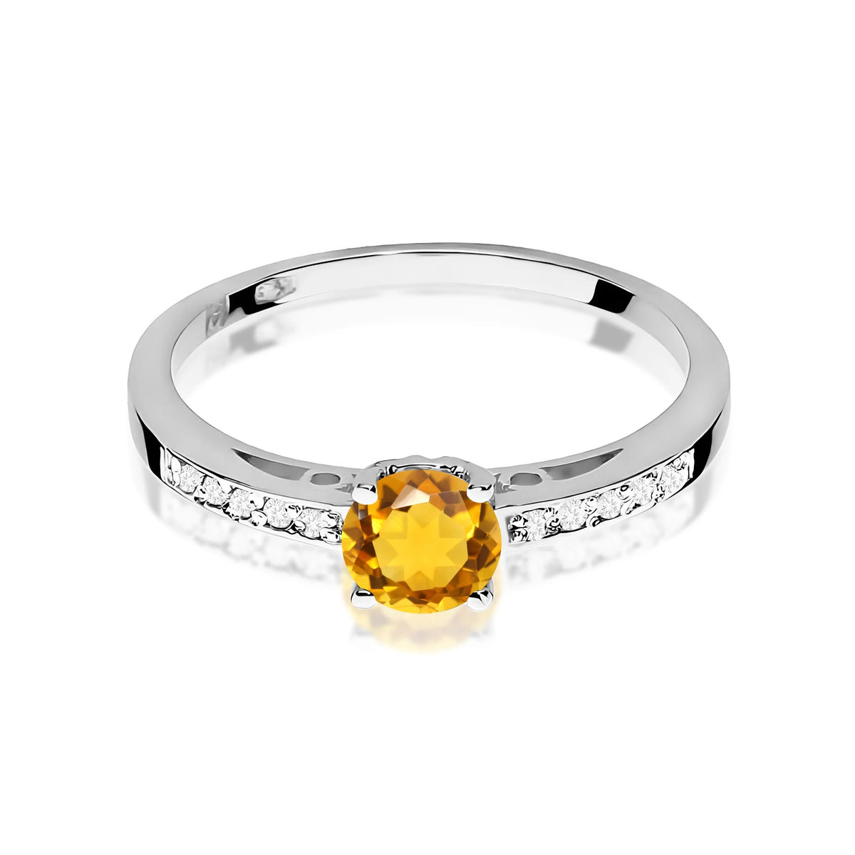 Prsteň z bieleho zlata s 0,50 ct citrínom a 0,05 ct diamantov