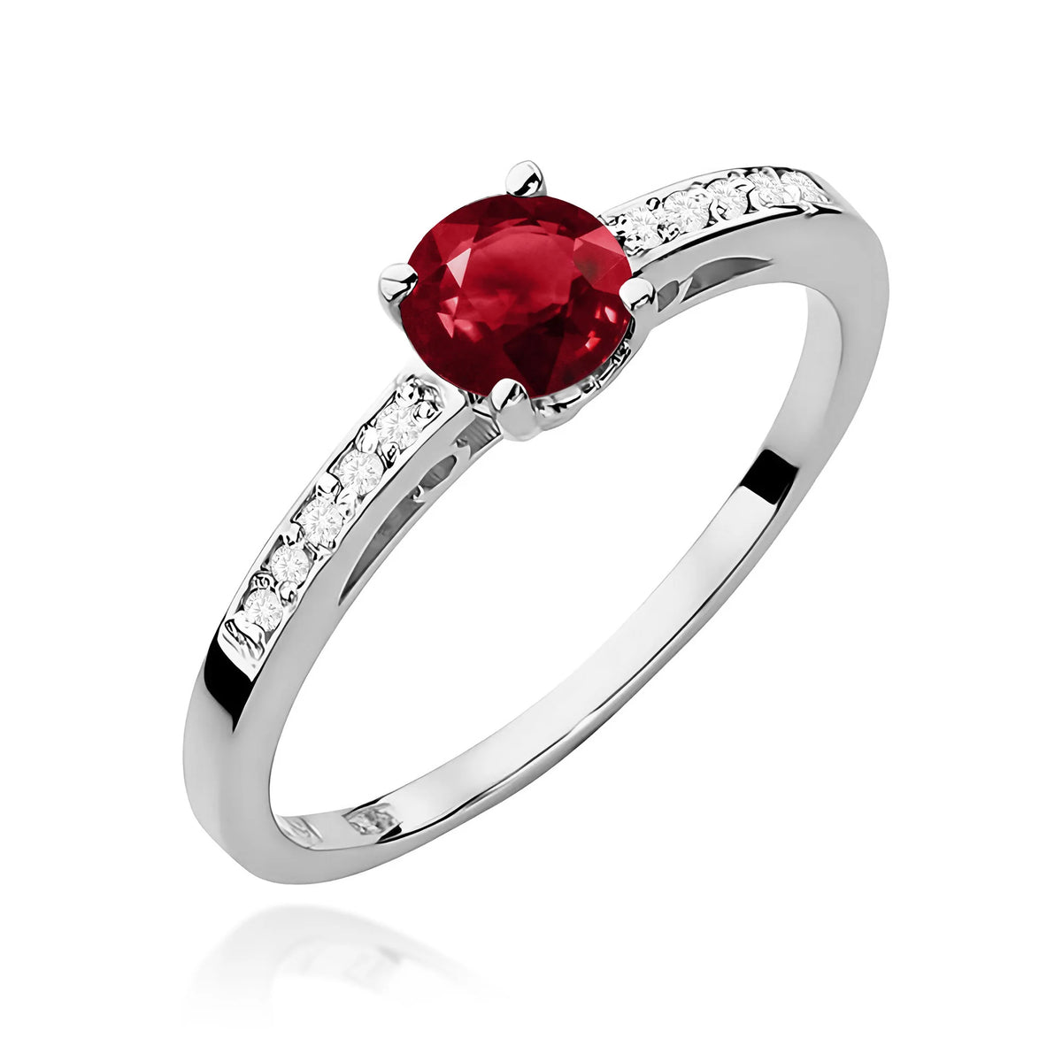 Prsteň z bieleho zlata s 0,60 ct granátom a 0,05 ct diamantmi