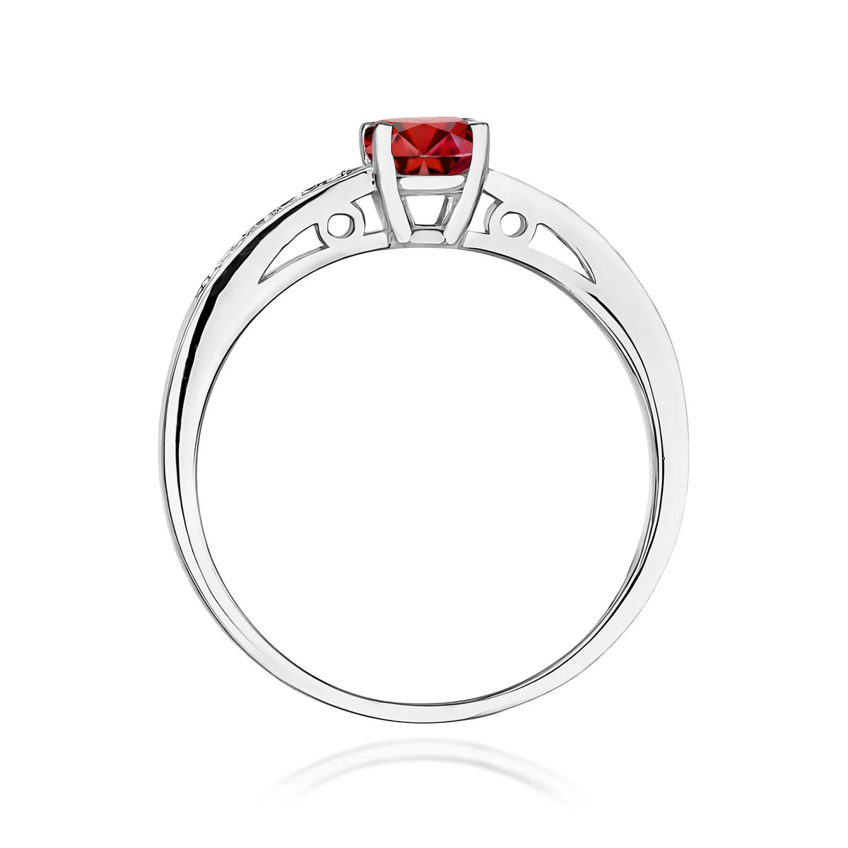 Prsteň z bieleho zlata s 0,60 ct granátom a 0,05 ct diamantmi
