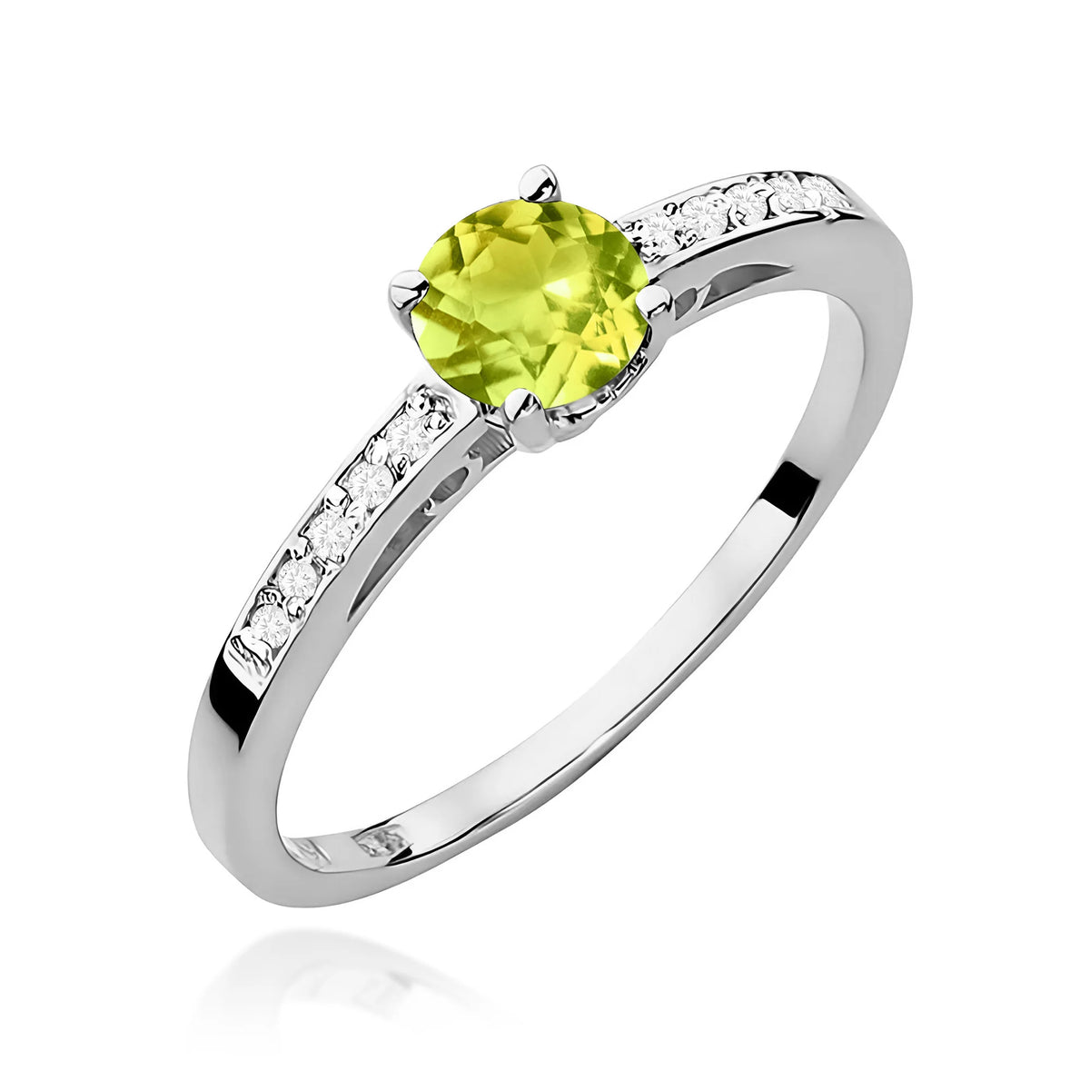 Prsteň z bieleho zlata s 0,60 ct olivínom a 0,05 ct diamantmi