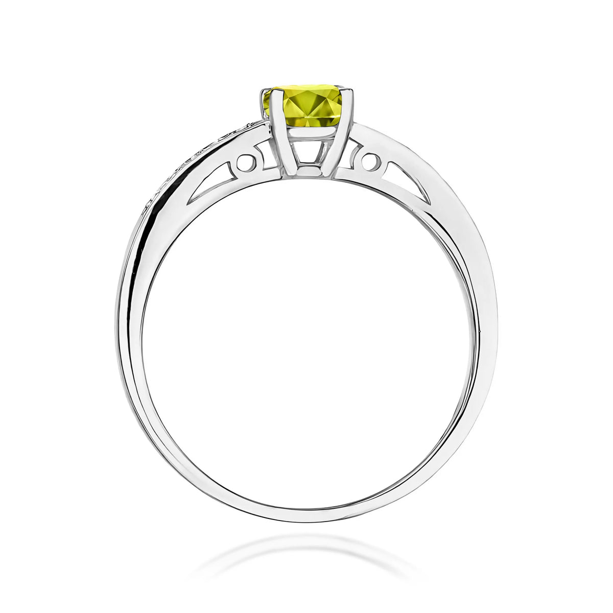 Prsteň z bieleho zlata s 0,60 ct olivínom a 0,05 ct diamantmi