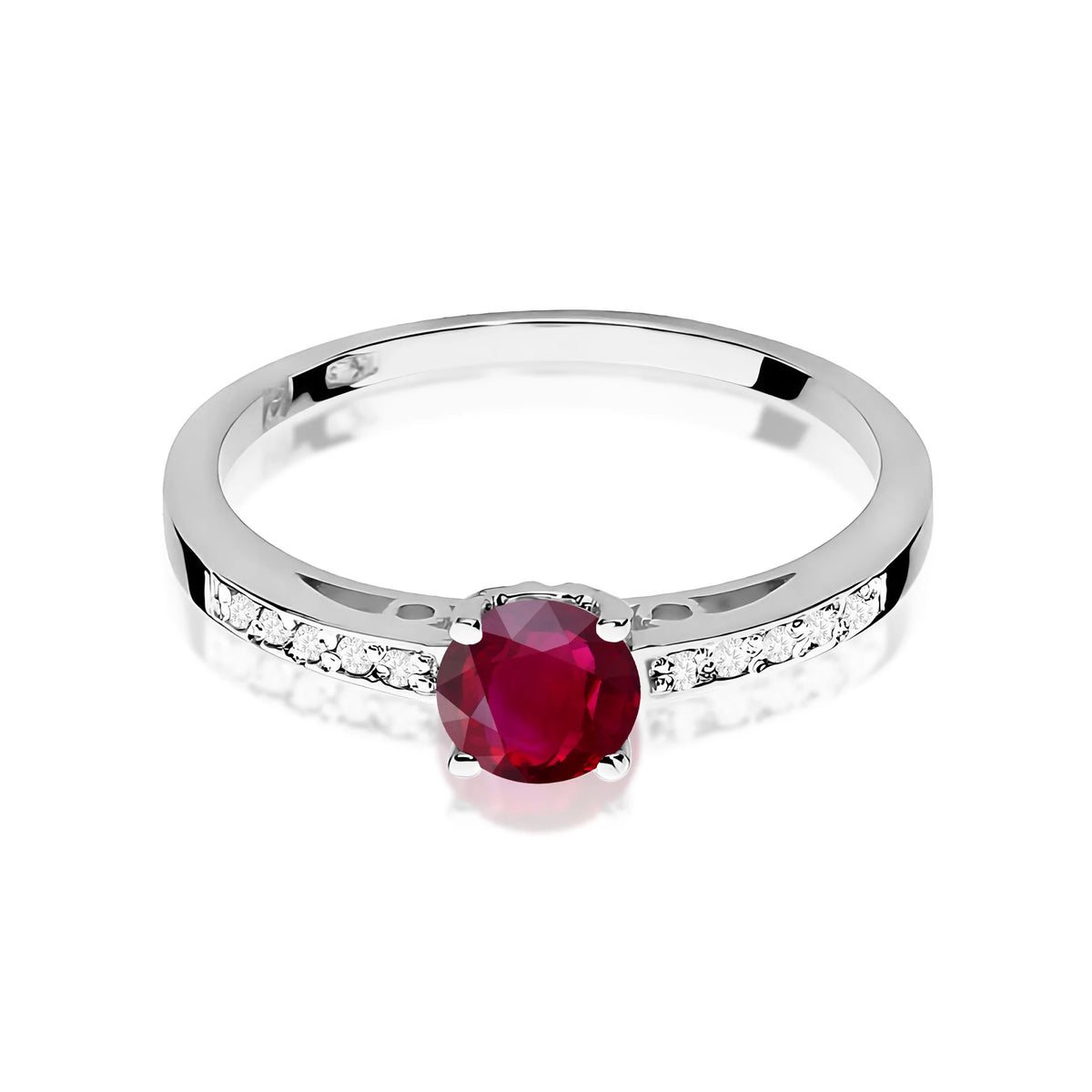 Prsteň z bieleho zlata s 0,60 ct rubínom a 0,05 ct diamantmi