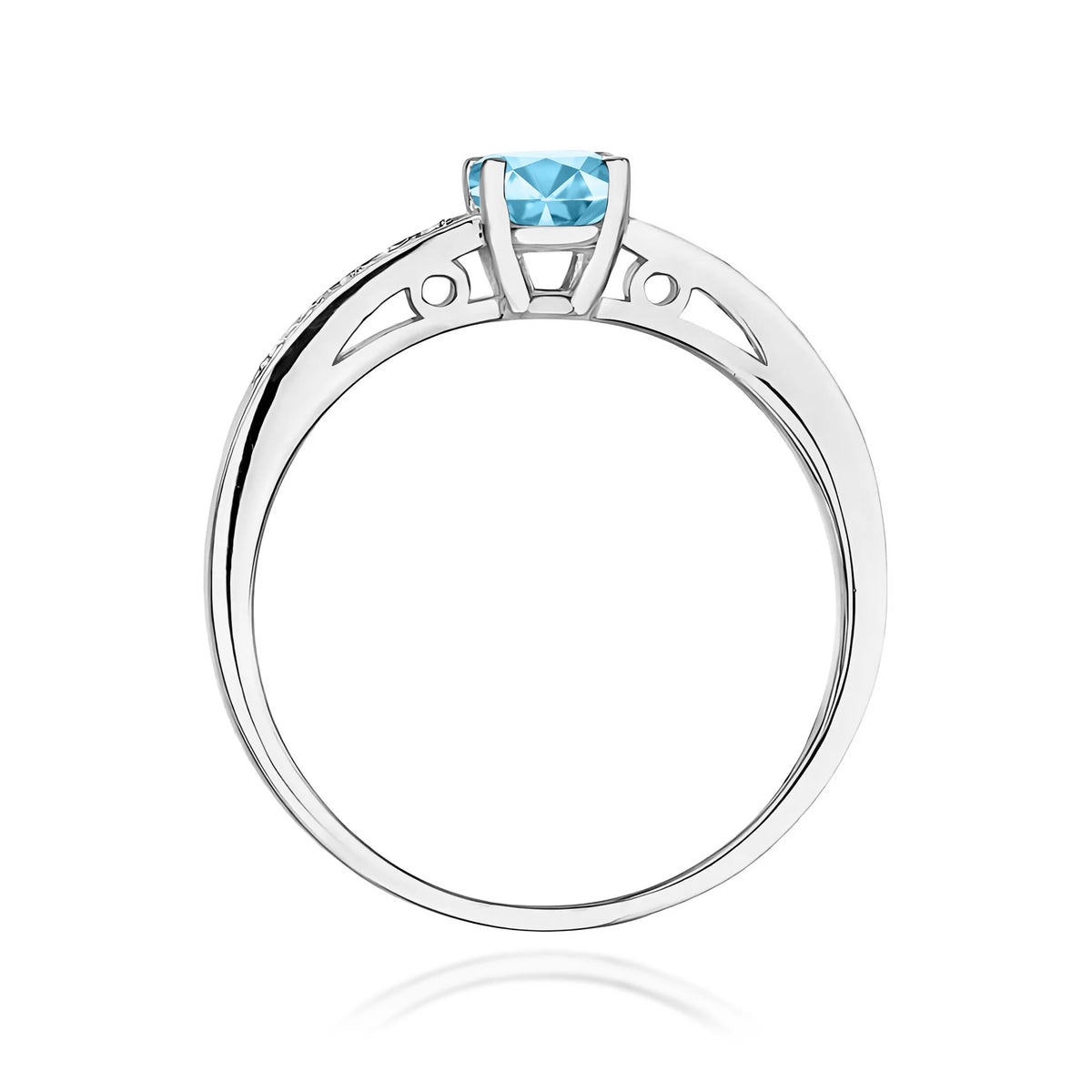 Prsteň z bieleho 14k zlata s diamantmi na ramenách prsteňa s topásom Swiss Blue 0,50 ct a diamantmi 0,05 ct