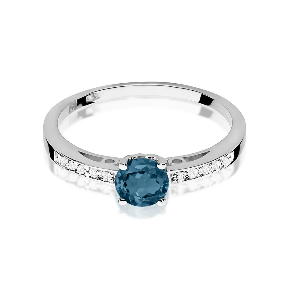 Gold Ring with 0.50ct Topaz London Blue and 0.05ct Diamonds