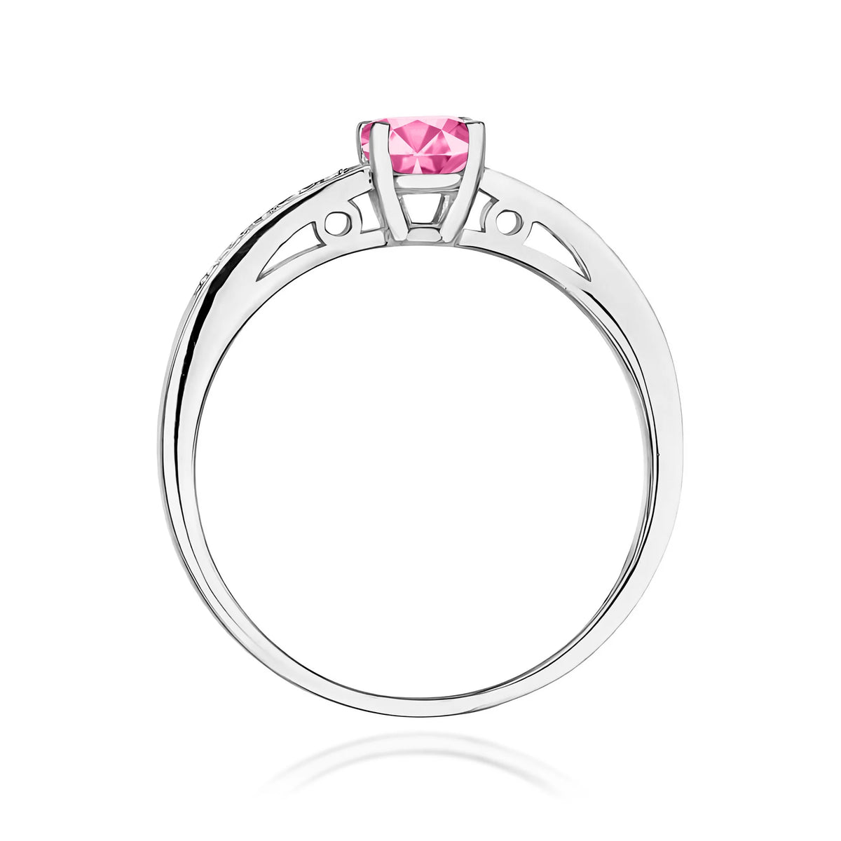Prsteň z bieleho 14k zlata s diamantmi na ramenách prsteňa s ružovým topásom 0,60 ct a diamantmi 0,05 ct