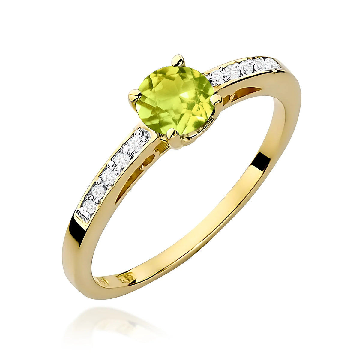 Zlatý prsteň s olivínom 0,60 ct a diamantmi 0,05 ct