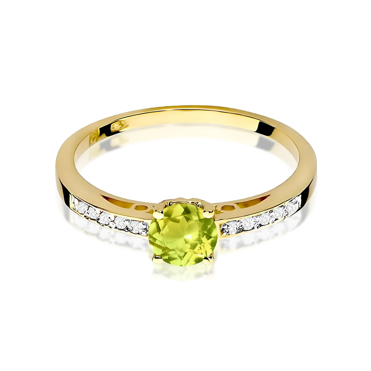 Zlatý prsteň s olivínom 0,60 ct a diamantmi 0,05 ct