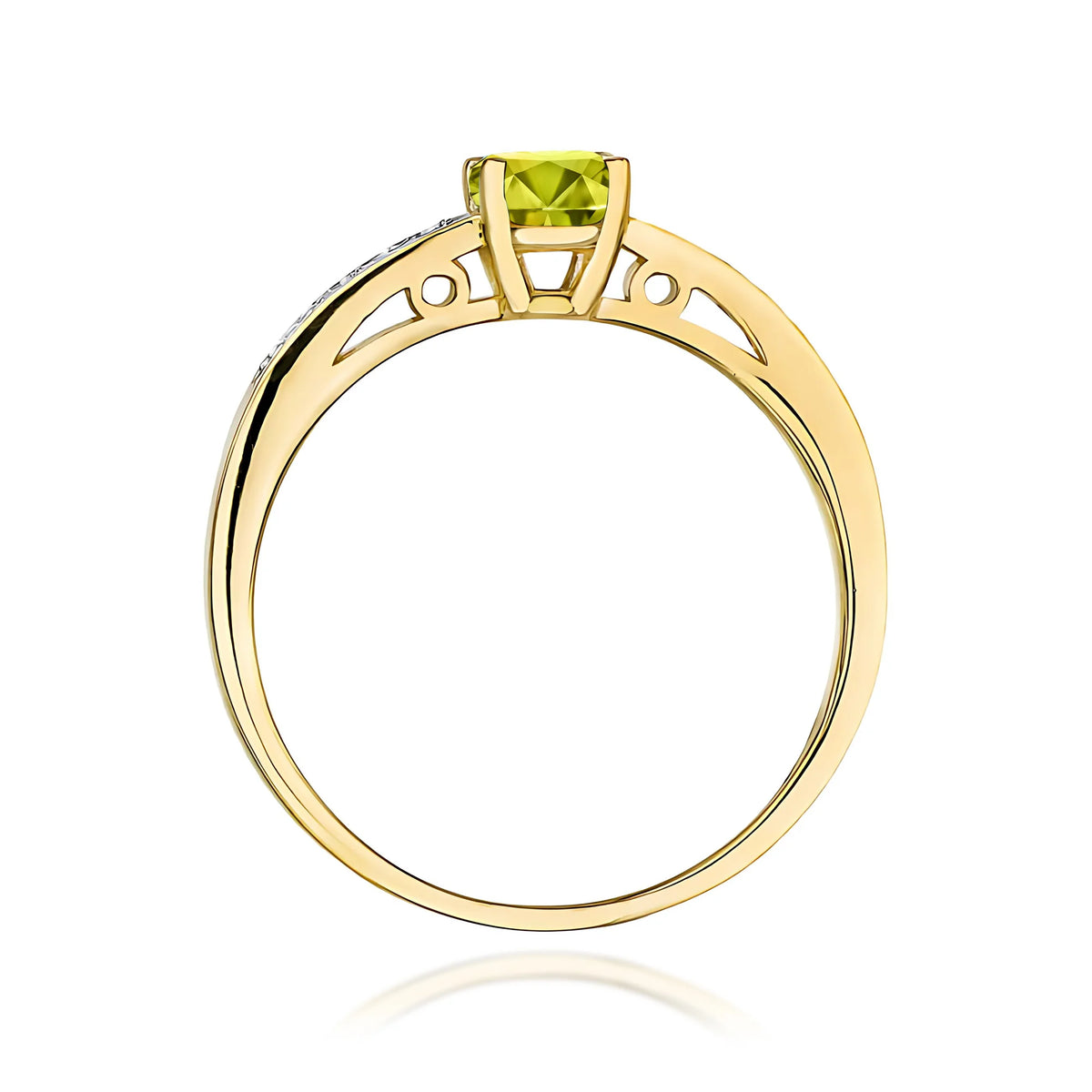 Zlatý prsteň s olivínom 0,60 ct a diamantmi 0,05 ct