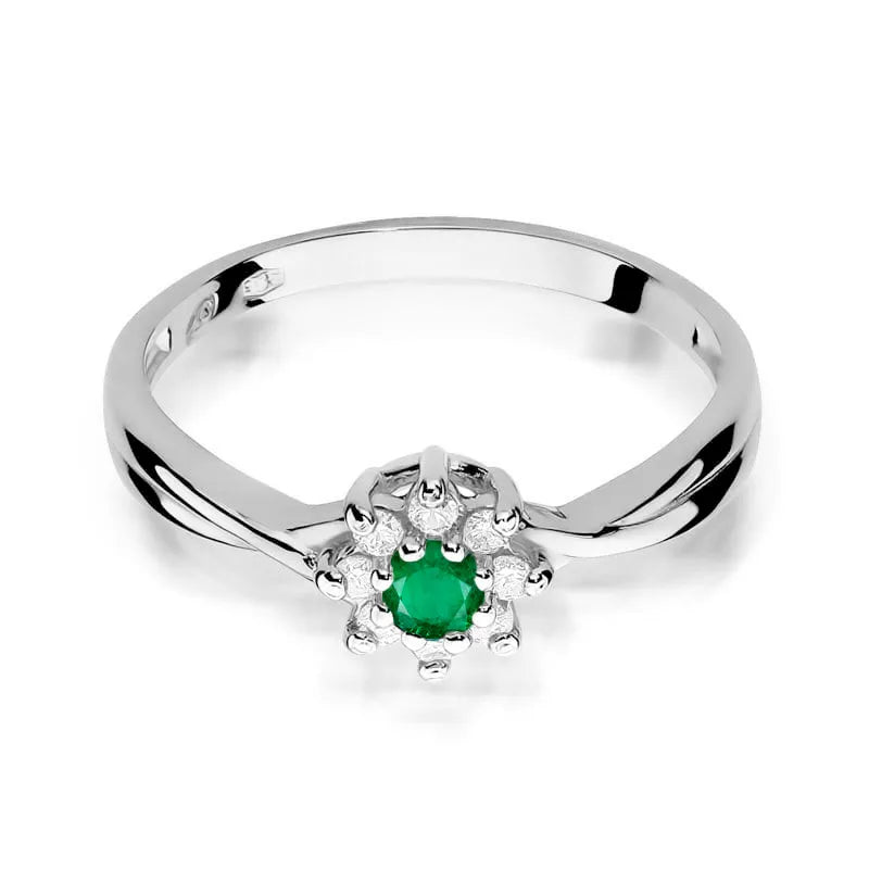 zlatý prsteň s 0,15 ct smaragdom a diamantmi w0072-emg-01