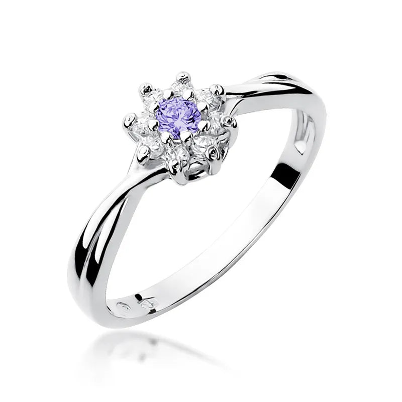 zlatý prsteň s 0,15 ct tanzanitom a diamantmi w0072-tap-01