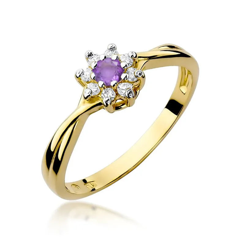 zlatý prsteň s 0,10 ct ametystom a diamantmi w0072-amv-01