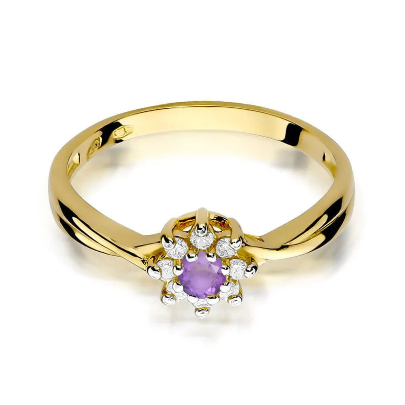 zlatý prsteň s 0,10 ct ametystom a diamantmi w0072-amv-01