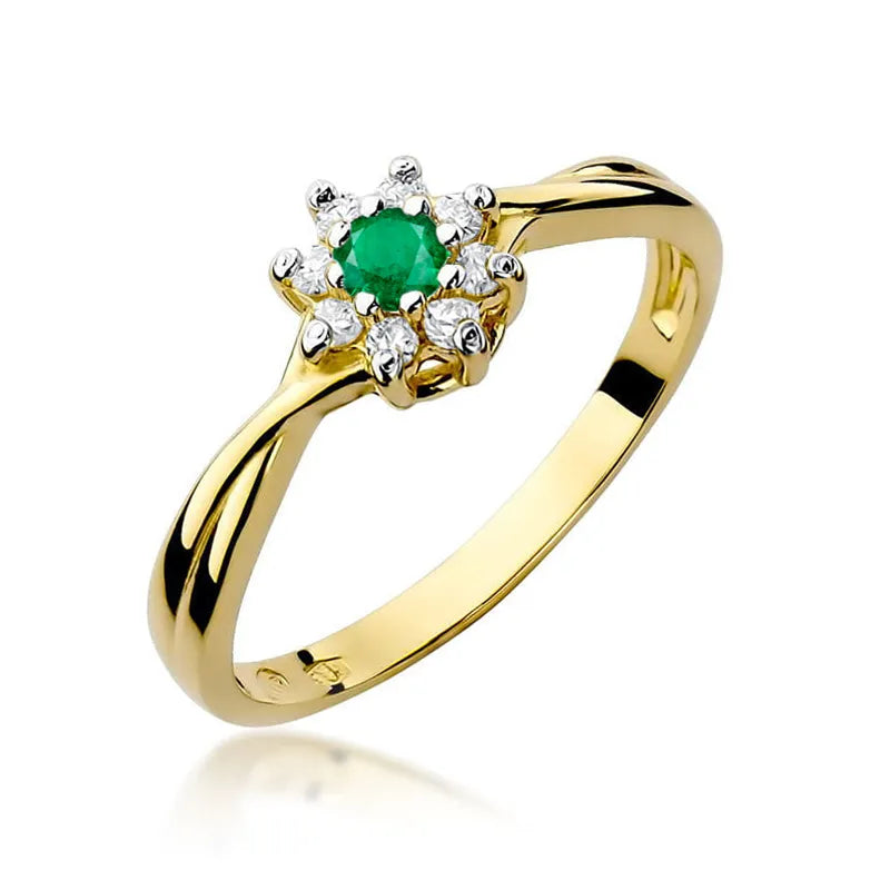 zlatý prsteň s 0,15 ct smaragdom a diamantmi w0072-emg-01