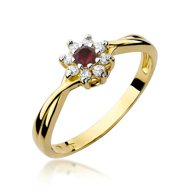 zlatý prsteň s 0,15 ct rubínom a diamantmi w0072-rur-01