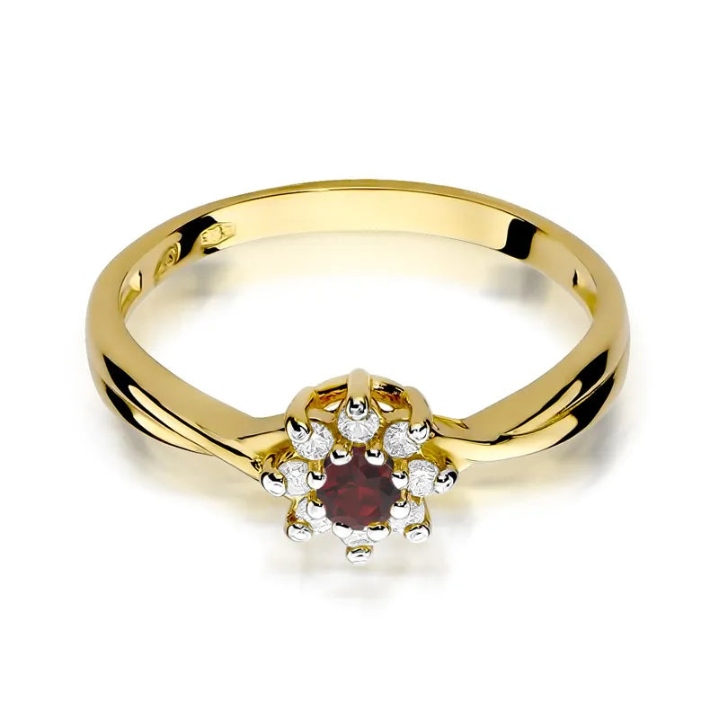 zlatý prsteň s 0,15 ct rubínom a diamantmi w0072-rur-01
