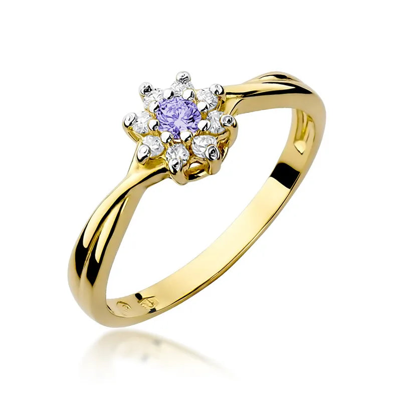 zlatý prsteň s 0,15 ct tanzanitom a diamantmi w0072-tap-01