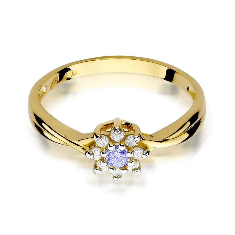 zlatý prsteň s 0,15 ct tanzanitom a diamantmi w0072-tap-01