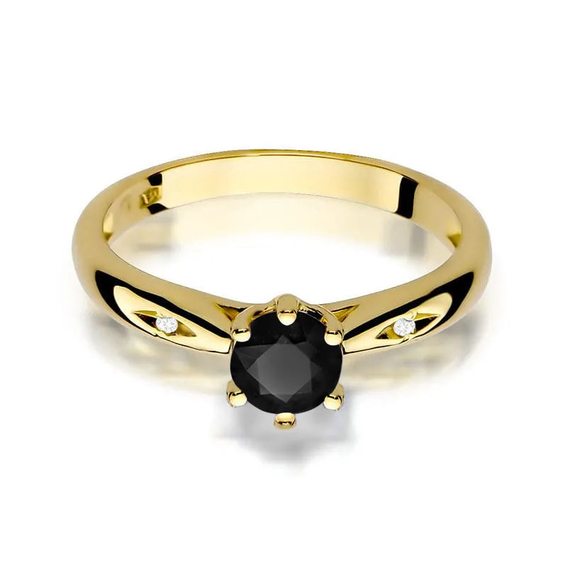 zlatý prsteň s 0,50 ct čiernym diamantom a 0,01 ct diamantmi w0074-dib-01