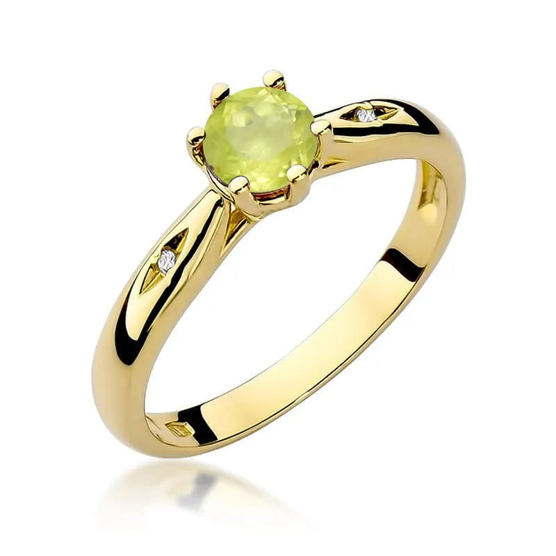zlatý prsteň s 0,60 ct olivínom a diamantmi w0074-peg-01