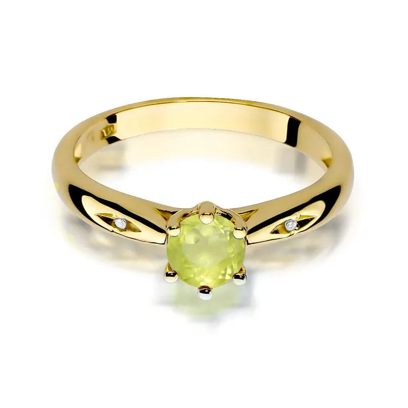 zlatý prsteň s 0,60 ct olivínom a diamantmi w0074-peg-01