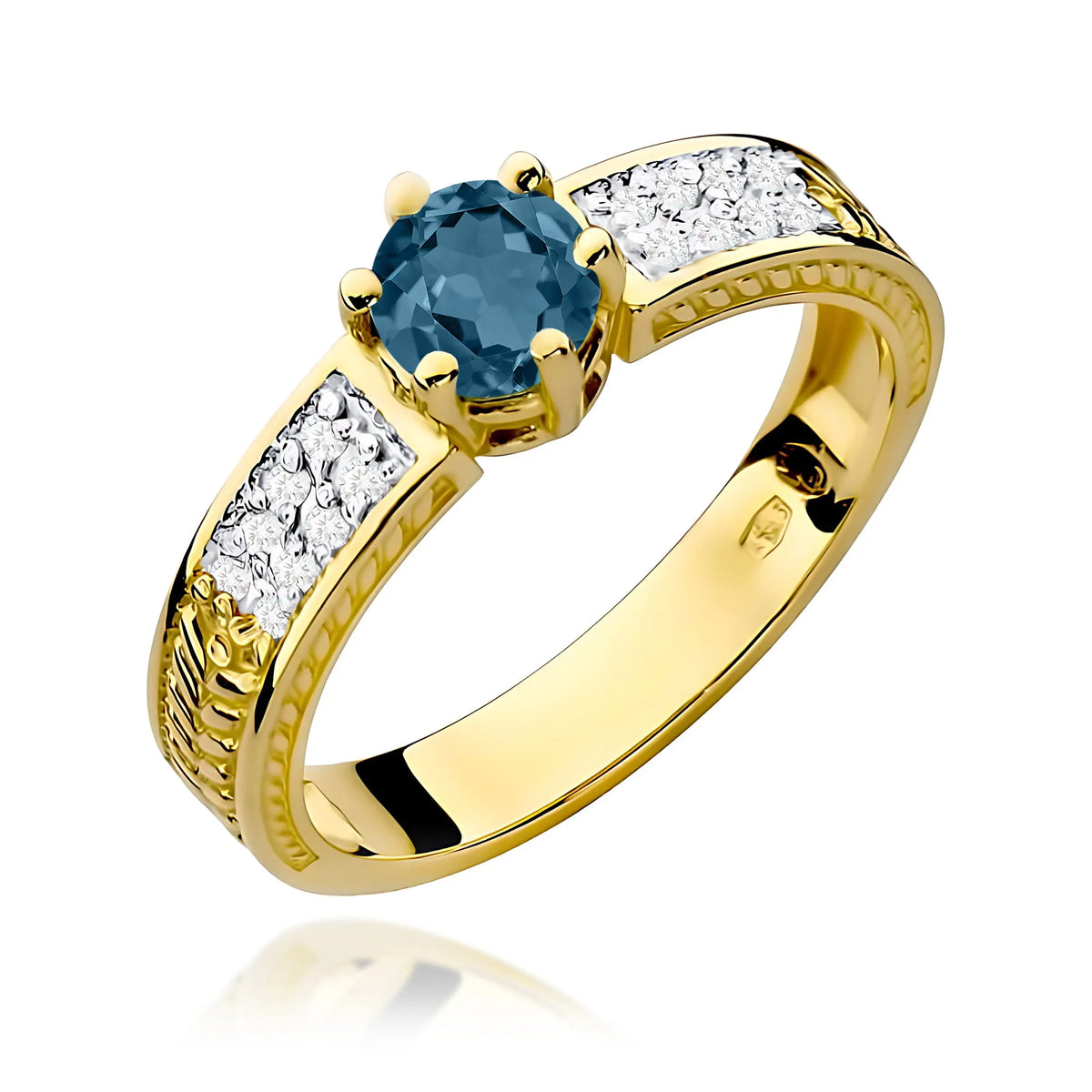 zlatý prsteň s 0,50 ct topásom london blue a 0,08 ct diamantmi w0075-tol-01