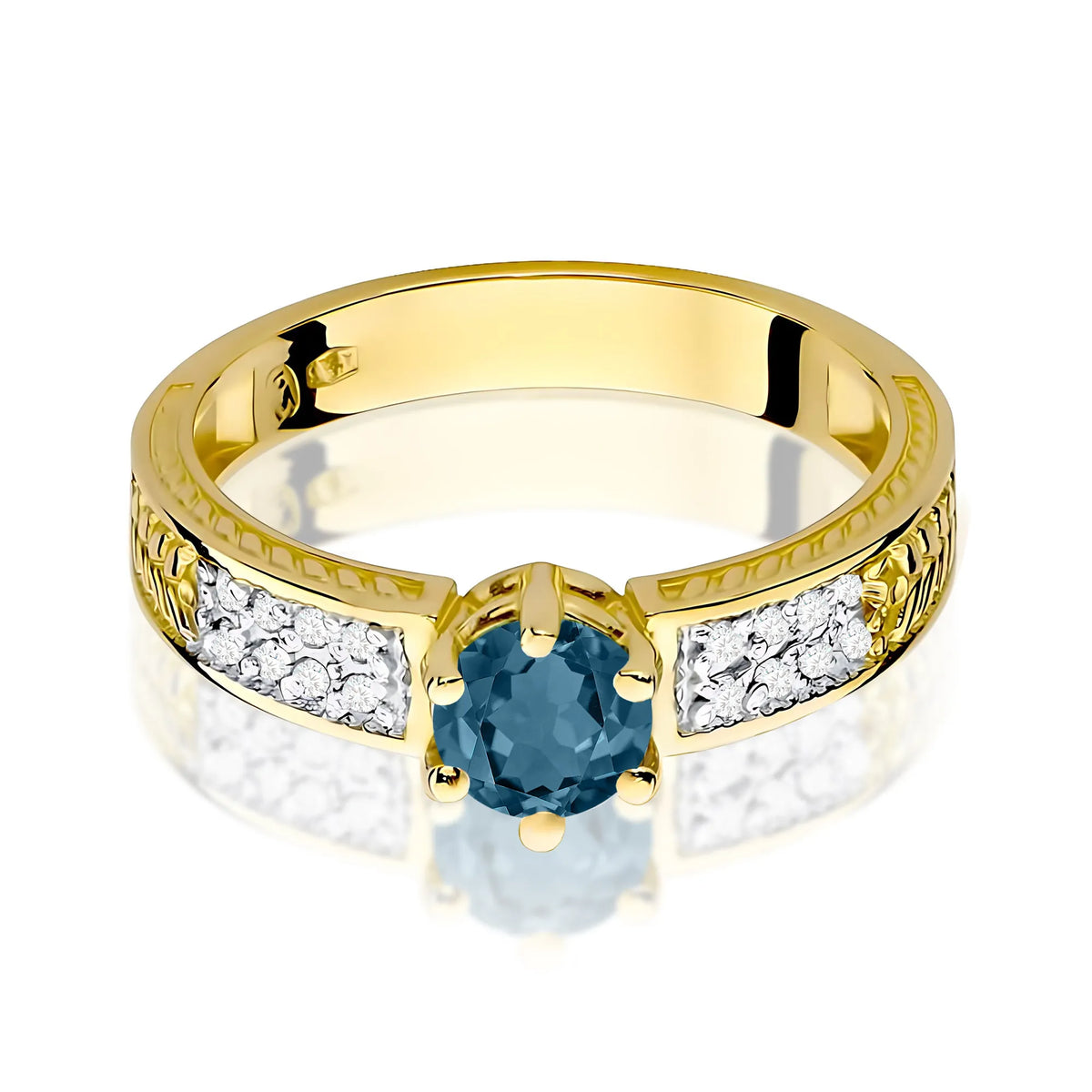 zlatý prsteň s 0,50 ct topásom london blue a 0,08 ct diamantmi w0075-tol-01