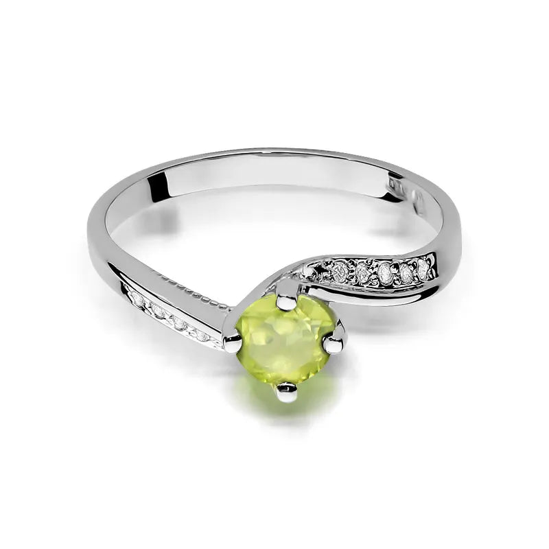 zlatý prsteň s 0,60 ct olivínom a 0,05 ct diamantmi w0084-peg-01