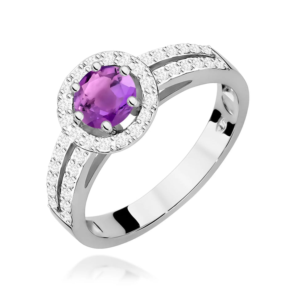Prsteň z bieleho zlata s 0,50 ct ametystom a 0,20 ct diamantmi