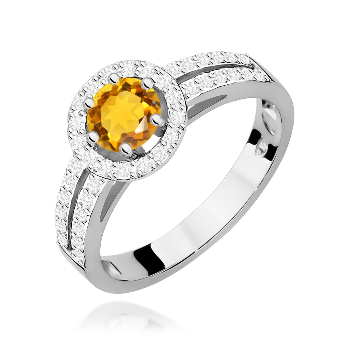 Prsteň z bieleho zlata s 0,50 ct citrínom a 0,20 ct diamantov
