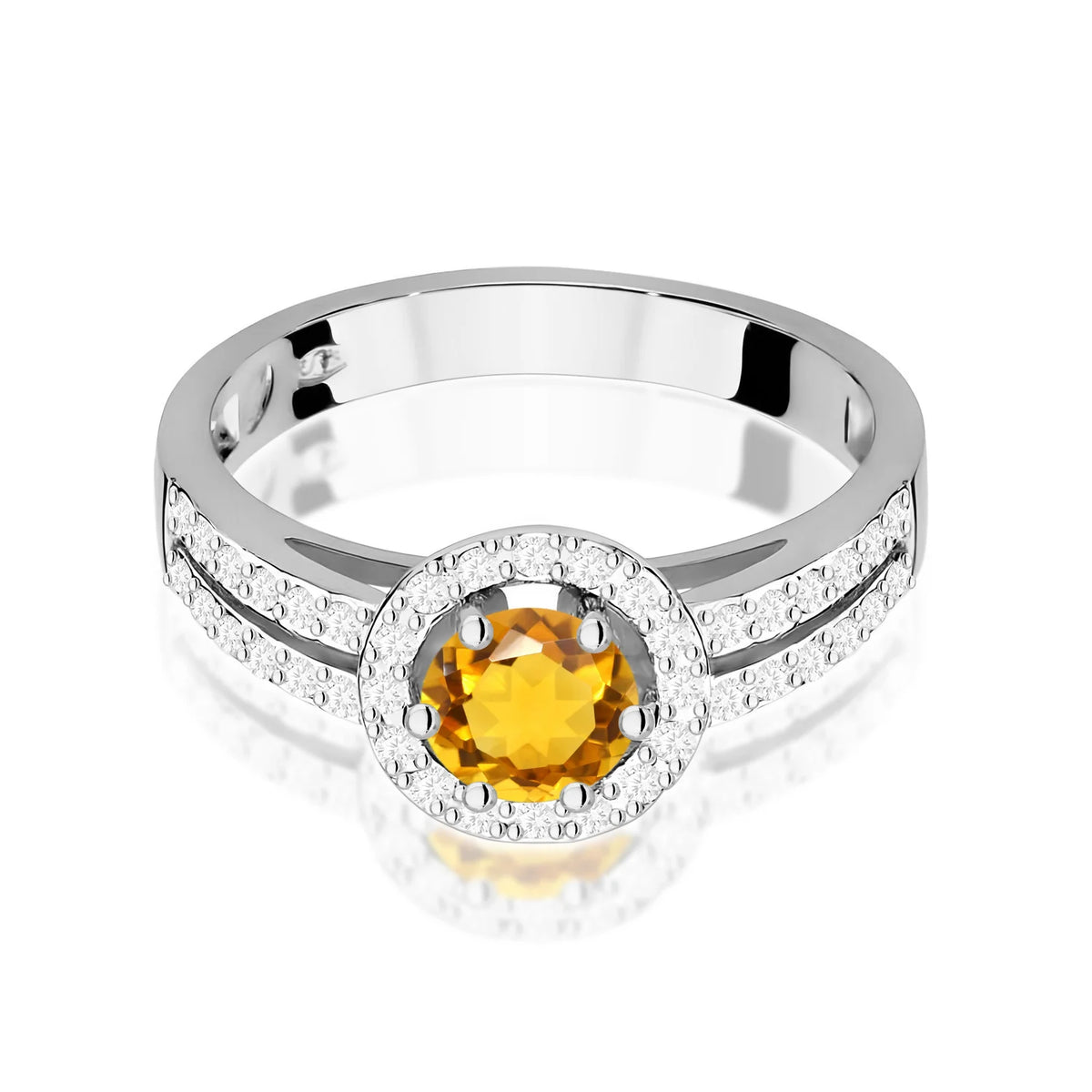 Prsteň z bieleho zlata s 0,50 ct citrínom a 0,20 ct diamantov
