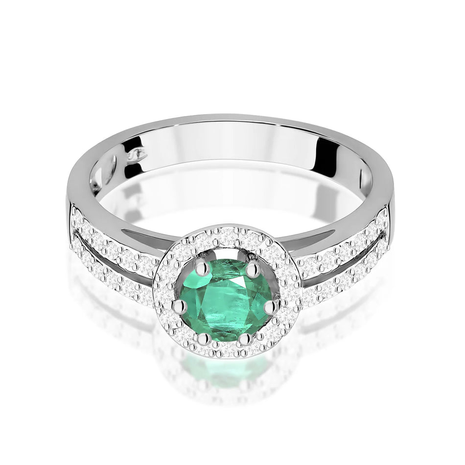 Prsteň z bieleho zlata s 0,50 ct smaragdom a 0,20 ct diamantmi