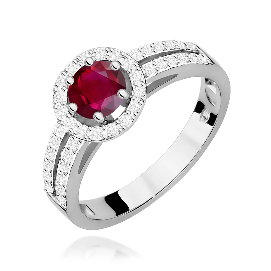 Prsteň z bieleho zlata s 0,60 ct rubínom a 0,20 ct diamantmi