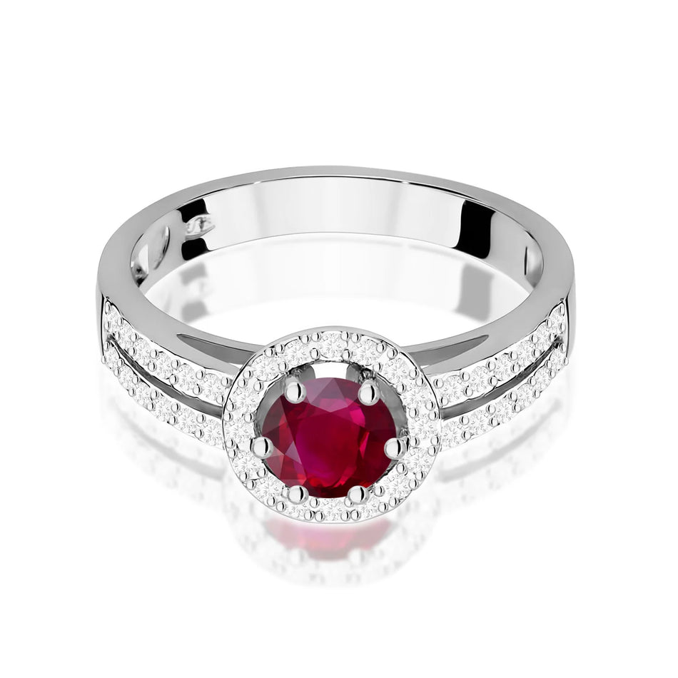 Prsteň z bieleho zlata s 0,60 ct rubínom a 0,20 ct diamantmi