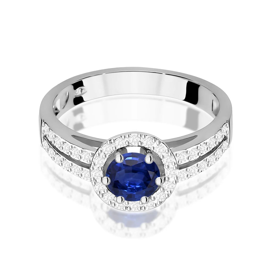Prsteň z bieleho zlata so zafírom 0,50 ct a diamantmi 0,20 ct