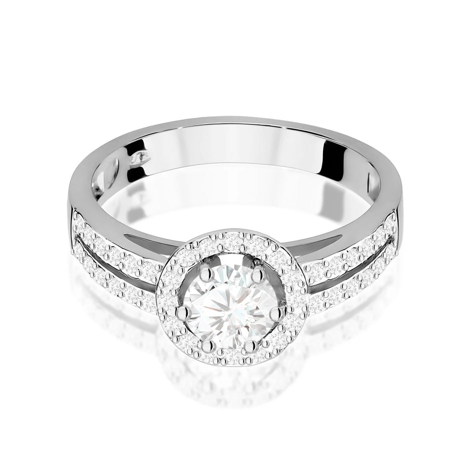 Prsteň z bieleho zlata s 0,60 ct bielym zafírom a 0,20 ct diamantmi